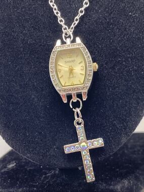 Womens Faith Christian Cross Custom Watch Necklace Rhinestone Works New Battery